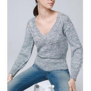 WHBM Sweater Blue Silver Knit V-neck Pullover Size S